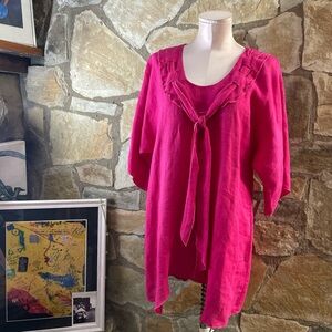 Jaskar Pink 100% Linen Tie-Front Top/Tunic – Size L